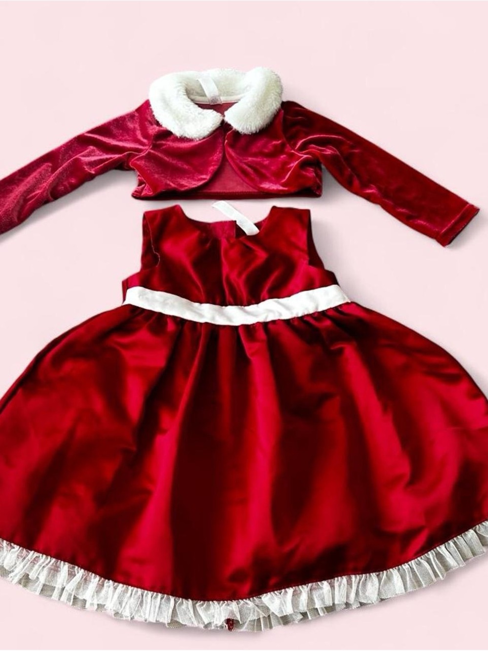 Cherokee Red Velvet Dress with White Trim and Faux-Fur Bolero